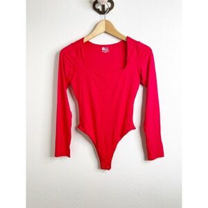 HYZ Womens Red Square Neck Long Sleeve Thong Bodysuit Size Small Stretch